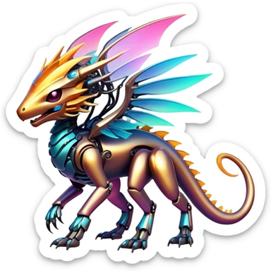  Epic legendary warm-colored sunny rare glowing mechanical Shiny sparkly transparent bioluminescent luminescent vibrant bright pastel dark exotic iridescent colorful gradients futuristic modern metallic glossy glittery fantasy-cyber-Fakémon-Vernid-creature sticker