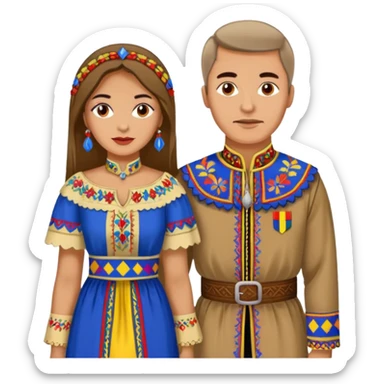 An woman dressed in a national Romanian costume and a men right next to her dressed in a Romanian national costume sticker