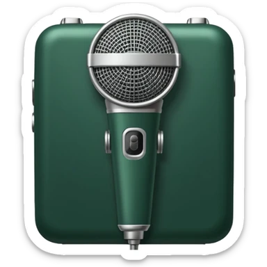 radio microphone, dark green with white accents, front view sticker
