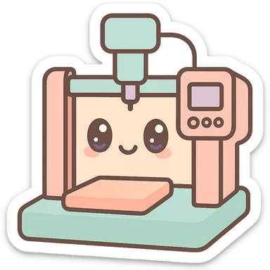 a CNC machine, cute and cartoonish, with big eyes sticker
