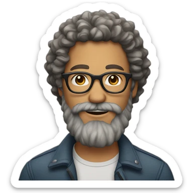 man with long gray and brown hipster beard and curly hair and glasses sticker