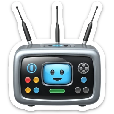 A simple 2d TV box facing the camera that has AI text. The TV has antennas on it. sticker