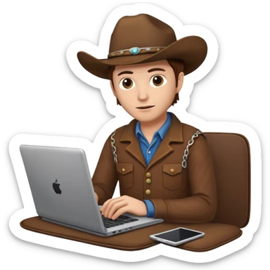 cowboy coder with a laptop infront and he is very white sticker
