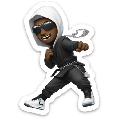 Ninja with diamond chain in his neck and jordan 4’s shoes sticker