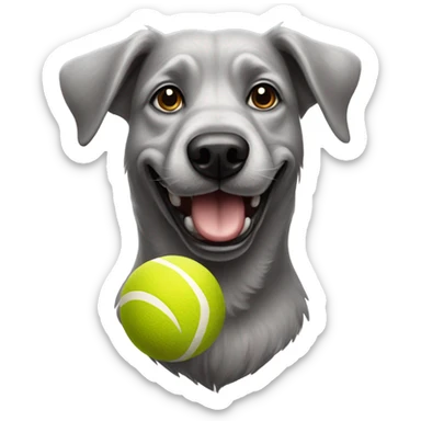 Realistic grey old dog with ball in mouth sticker