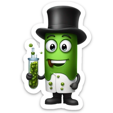 Pickle as a scientists with a top hat sticker