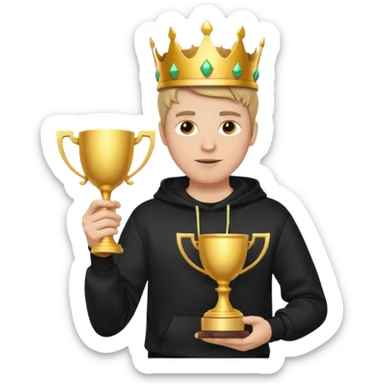 MVP + Tournament +Gaming + Black sweatshirt + White guy with crown + Tournament Cup   sticker