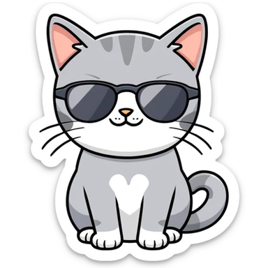 Grey Cat with sunglasses sticker