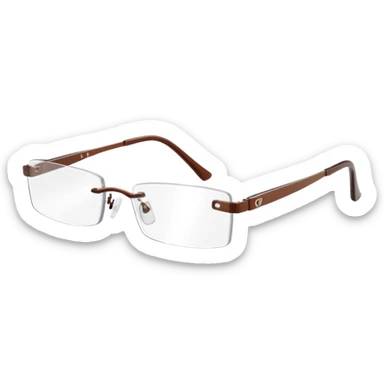 tiny Y2K brown rimless glasses, narrow rectangular lenses, angled view sticker