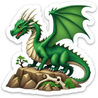 A giant dragon sitting on a mountain looking at the other dragon that is cover in bones sticker