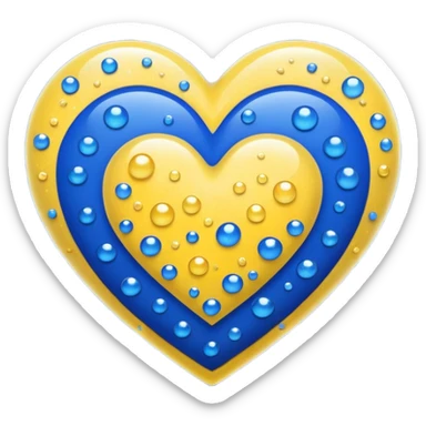 heart with yellow base, sparkly royal blue topping, yellow and royal blue bubbles around sticker