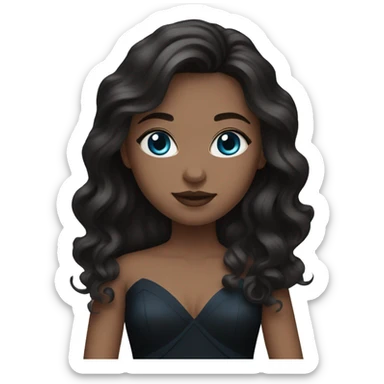 White Girl with wavy dark brown long hair, blue eyes in a black wedding dress sticker