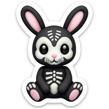 Emoji d'une peluche lapin squelette noir sticker