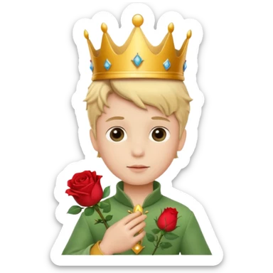 The Little Prince with a crown and a rose in his hand sticker