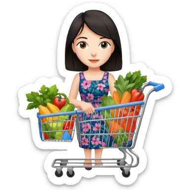 dark haired lady grocery shoppign sticker