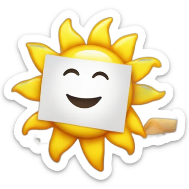 the sun is shining brightly and holding a poster that says good morning sticker