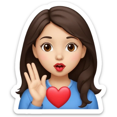 Dark brown haired girl with a mischievous expression blowing a kiss, with a heart.   sticker
