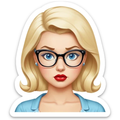 Blonde hair, blue eyed, wearing glasses 50's style pinup looking very sexy pouting  sticker