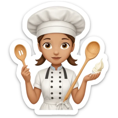 Young female baker - wearing a white chef's hat and holding a cream piping bag sticker