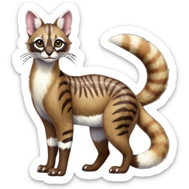 Colorful dark chocolate-brown tropical beige, white fur iridescent glorious divine exotic cute cool beautiful shiny beautiful fantasy-caracal-civet-genet-sergal-vernid-Cacomistle-oncilla-animal-Fakémon-hybrid-fursona with pattern markings (full body) sticker