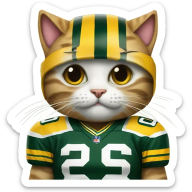 Cat wearing a Green Bay packers jersey sticker