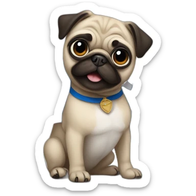 pug holding a big finland flag sticker