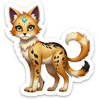 Cool edgy gothic Falvie-Fionbri-creature-sparkle-feline-fursona, full body, with random markings sticker