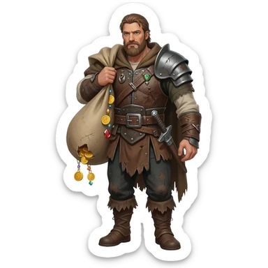  парень несет мешок с драгоценносями за спиной во весь рост  sticker