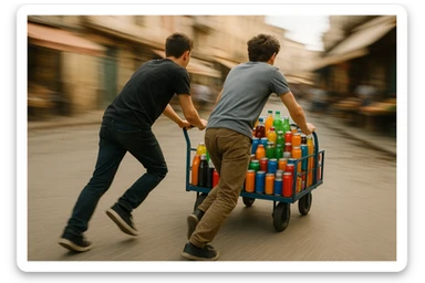 yoshroq aka-uka ichimlik ortilgan aravani olib qochishyapti orqa tarafdan rakurs yuzi ko'rinmasin sticker