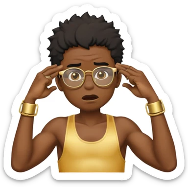 black boy in stringer with gold glasses frustrated pulling hair sticker