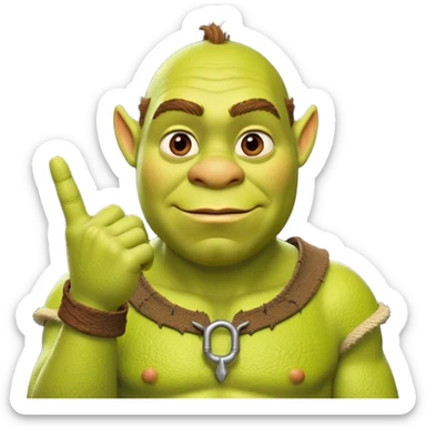 Sherk with pointer finger on his thumb sticker
