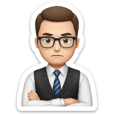 Frowns with Glasses, Strict Teacher: Man with square glasses, vest and tie, arms crossed, angry face

 sticker