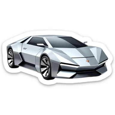 A futuristic chrome car emoji, sharp geometric body design inspired by cybertruck aesthetics, smooth silver metallic surface, matte and glossy chrome mix, minimal details, soft reflections, clean edges, iOS emoji style, centered, clean white background, soft studio lighting, no text sticker