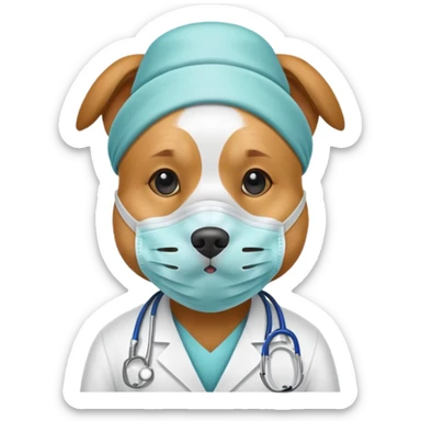 doctor dog wearing medical mask sticker