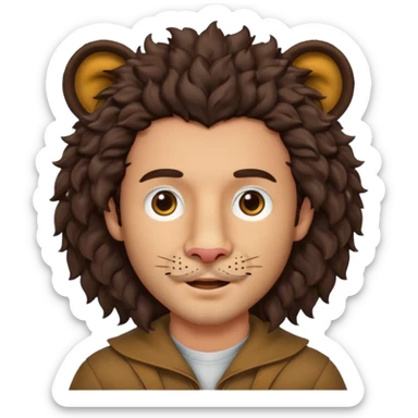 Make a guy with curly big dark browns hair and medium skin then give him lion ears and a little facial hair sticker