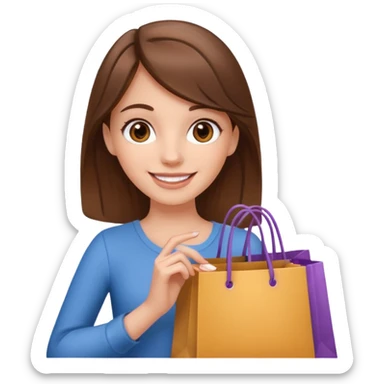 white girl with brown hair and brown eyes holding shopping bags sticker