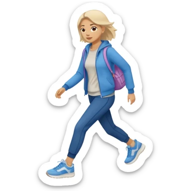 iOS emoji style - a woman in casual clothes and wearing trainers. Walking quickly. 
 sticker