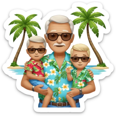 Old man holding little boys on island sticker