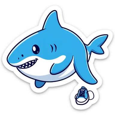 “Tralalelo Tralala — a surreal shark with three legs wearing blue Nike sneakers, running joyfully. Cartoon style, vibrant colors, meme-inspired.” sticker