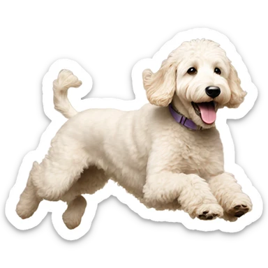 white goldendoodle jumping birthday present to  sticker