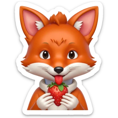 cute fox eating a strawberry portrait, head and shoulders only, holding a fresh strawberry near mouth, happy expression, juicy red berry details, 3D cartoon, mobile game icon style, clean background, no text, no watermark
 sticker