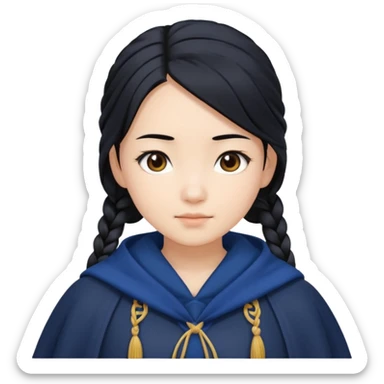 braid black hair, white asian girl, dark blue cloak sticker