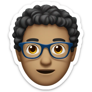 light guy with wavy short black hair and round blue glasses sticker