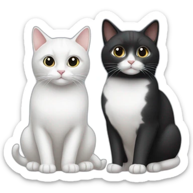 two cats, one white, black one black, black, white sticker