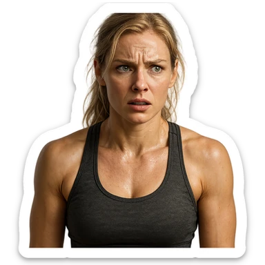 donna fitness bionda e bella ma nervosa, iperrealistica 4k sticker