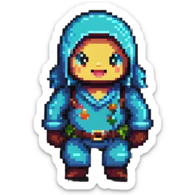 pixel art character resembling حزلقوم with a playful and humorous look sticker