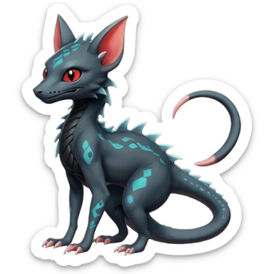 Futuristic Black Dark Abyssal Ethereal Modern Amaura-Salandit-Bayleaf-Abyss-Lykoi-Fakémon-creature-hybrid Full Body sticker