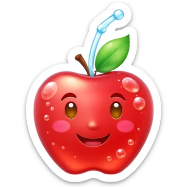 3D Apple style emoji of bubbly soda pop, fizzy bubbles rising, translucent sparkling liquid, isolated on white background, soft shadows, high detail, playful and cute. sticker