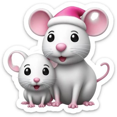 one pink mouse and one white mouse on Christmas  sticker