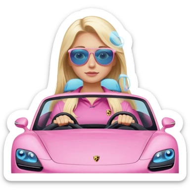 pink Porsche taycan blonde girl long hair blue eyes sticker